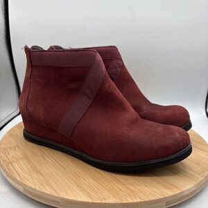 Andre Assous Womens Red Leather Wedge Ankle Boots Back Zip EU 40 M US 9 Spain